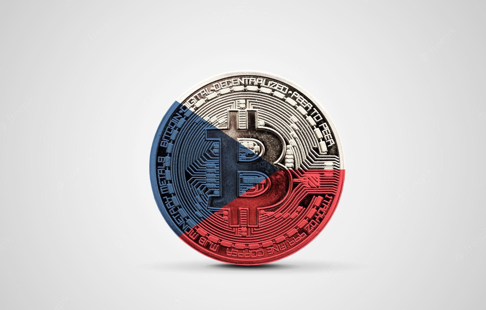 czech republic flag bitcoin cryptocurrency coin d rendering