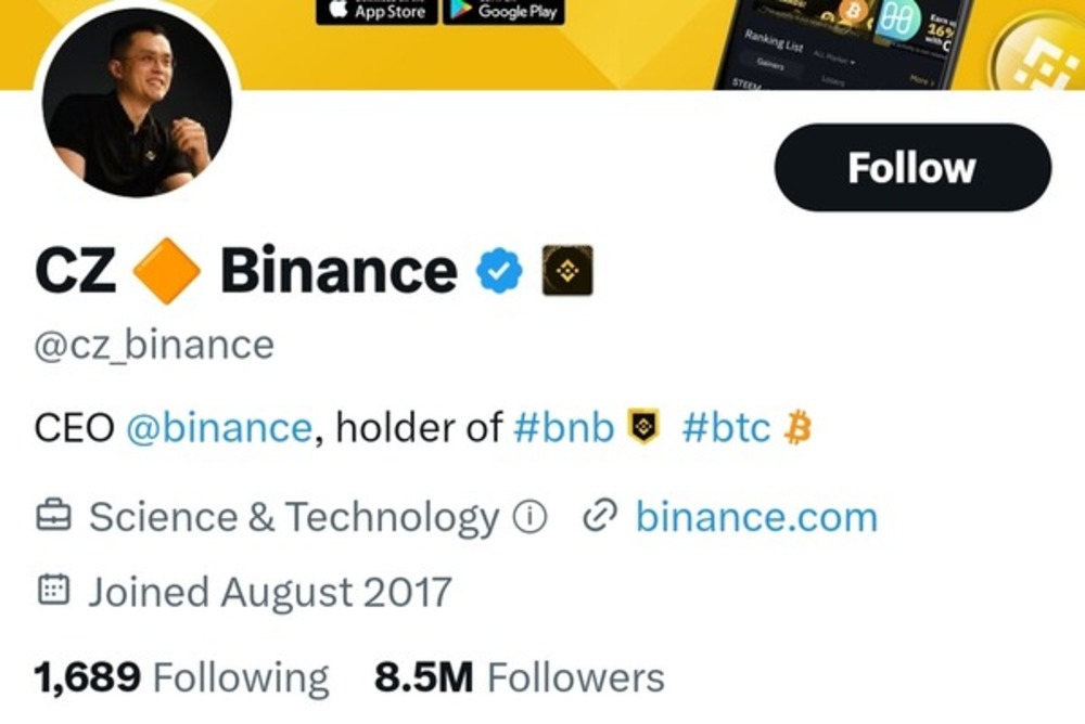CZ Binance, a prominent crypto guru on blockchain Twitter