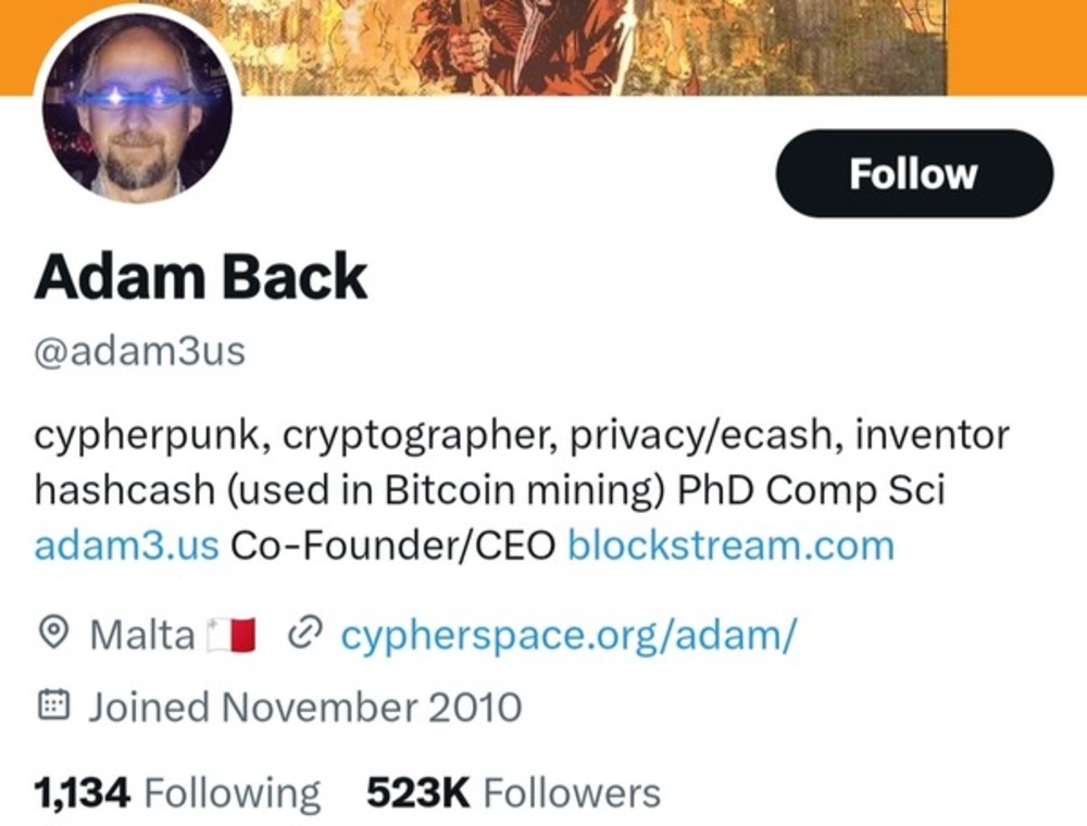 Adam Back, a prominent crypto expert on blockchain Twitter