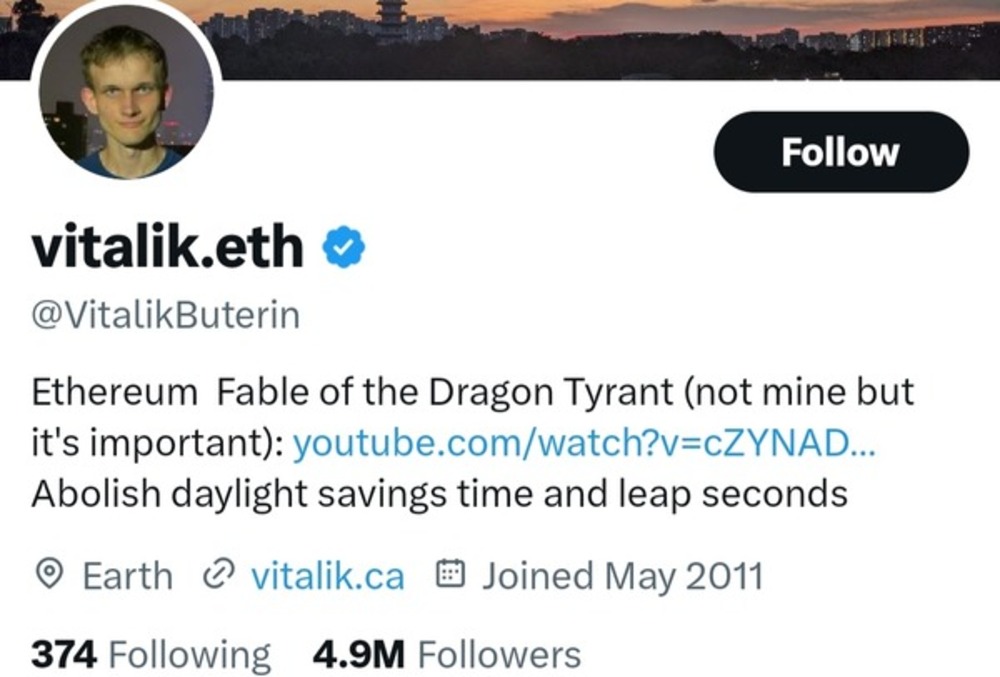 Vitalik Buterin, a prominent crypto guru on blockchain Twitter