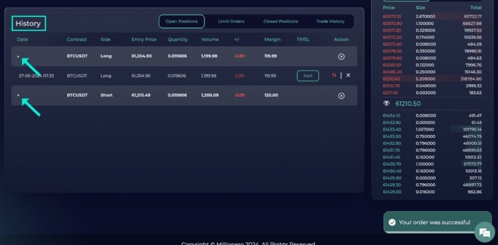 Track your hedging positions on Millionero