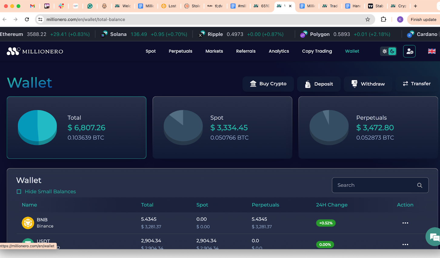 Choose the ‘Wallet’ section to trade perpetual contracts 