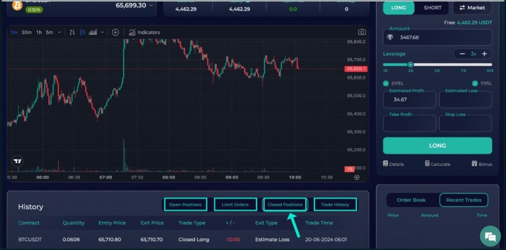 Monitor positions to trade perpetual contracts on Millionero