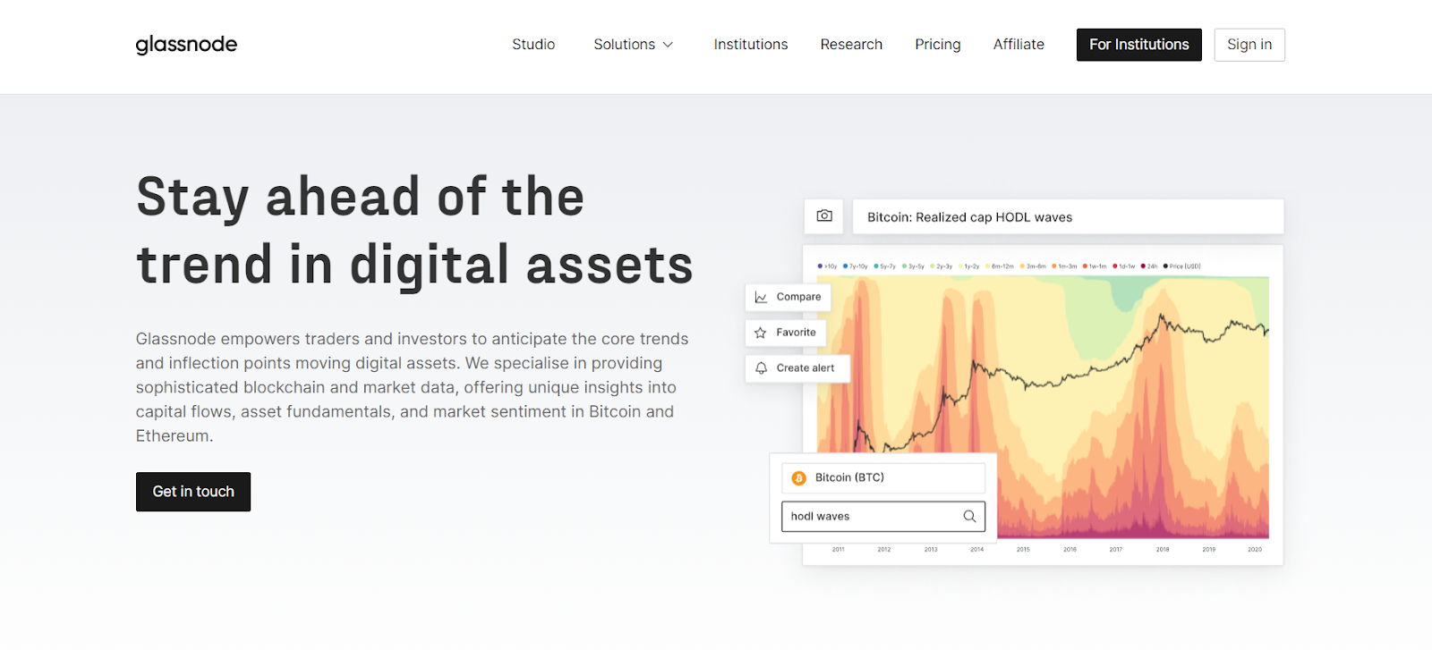 On-chain cryptocurrency analysis tool: Glassnode